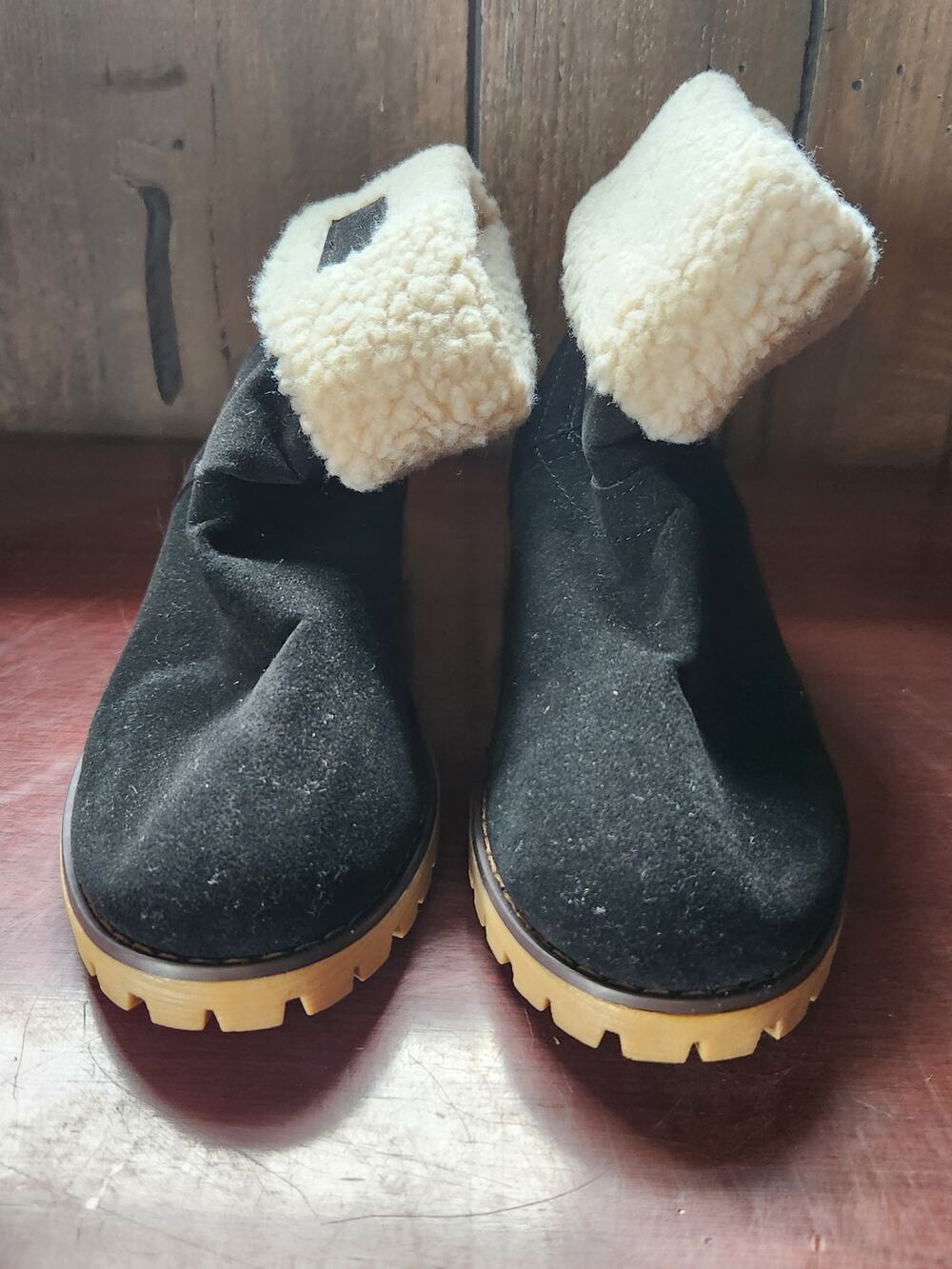 Black Suede Shearling Cuff Platform Boots EU 39 US 8
